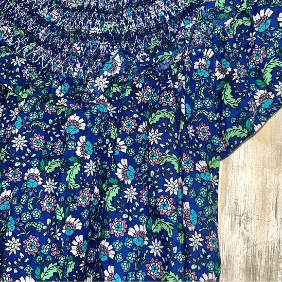 Loft Blue Floral Smocked Shirred Blouse - Picture 5 of 9